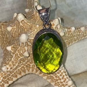 Sparkly Lime Topaz Handcrafted huge marquise statement pendant